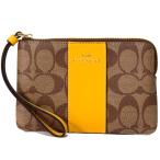 コーチ マルチポーチ COACH コーティングキャンパス レザー シグネチャー ストライプ コーナー ジップ リストレットポーチ カーキ×マスタードイエロー 58035