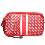 トリーバーチ 小物 TORY BURCH  レザー T ジグザグ ストライプ リストレット ジップ クラッチ ポーチ レッド 64282