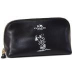 コーチ コスメポーチ COACH スヌーピー ピーナッツ レザー コスメティック ミディアム 化粧ポーチ ブラック 65208