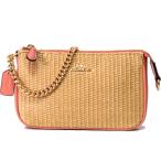 コーチ バッグ COACH シンセティックストロー スムースレザー リストレット チェーン 2WAY マルチ クラッチ ハンドバッグ ナチュラル×ライトコーラル 73071