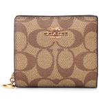 コーチ 財布 COACH コーティングキャンバス スムースレザー シグネチャー ロゴチャーム スナップ ウォレット 二つ折り 財布 カーキレッドウッド C3309