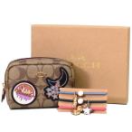 コーチ コスメポーチ COACH コーティングキャンバス スムースレザー シグネチャー アップリケ ヘアゴム3点付き 化粧ポーチ 専用BOX付き カーキマルチ C6996