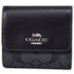 コーチ 財布 COACH コーティングキャンバス レザー シグネチャー スモール トリフォールド コンパクト 三つ折り財布 グラファイト×ブラック CE930