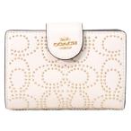 コーチ 財布 COACH ペブルレザー シグネチャー スタッズ リベット ミディアム コーナー ジップ ウォレット 二つ折り財布 チャーク CX404