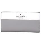 ケイトスペード 長財布 katespade サフィアーノレザー ステイシー カラーブロック ロゴ ラージ スリム バイフォールド 二つ折り ニムバスグレー WLR00122
