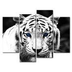 ブラック&amp;ホワイト 4パネル ウォールアート 絵画 ブルーアイタイガープリント キャンバスに描かれた絵 動物の絵 油絵 自宅 モダン装飾 プリント装飾