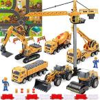 DOLIVE Construction Site Vehicles Toy with Mat, Crane Toy Tractor, Tower Cr