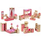 Giraffe 4 Set Pink Wooden Dollhouse Furniture, Miniature Bathroom/ Kid Room