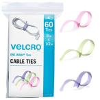 VELCRO Brand Pastel Cable Ties Heavy Duty Reusable|60Pc Bright Colors Bulk