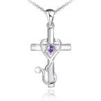 Purple Stethoscope Heart Pendant Necklace for Medicine Workers 925 Sterling