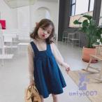 . покупка блуза + One-piece 2 позиций комплект Корея ребенок одежда выставить девочка baby симпатичный стиль Denim One-piece ko-te весна осень обычно надеты посещение детского сада посещение школы 