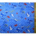 Ｑ-プリント キルティング （ キルト ) 生地 海の生き物たち（ ブルー系 ) 柄番号４ キルト 生地幅−約106cm 表地−オックス