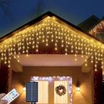 【大型ソーラーパネル】ソーラー LEDイルミネーション 防水 つらら クリスマス イルミネーションウォームホワイト 400球 10M 連結可能 TYP