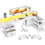 ODK パソコンデスク ゲーミングデスク コンセント付き l字デスク デスク 机 pcデスク 引き出し付き 勉強机 棚付き オフィスデスク ワークデス