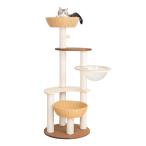 ショッピングキャットタワー LULUCAT キャットタワー 木製 据え置き 大型猫 おしゃれ ラバーウッド 手編みカゴ インテリア性 無垢材 多頭飼い スリム 夏冬兼用 天然木