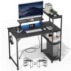 ショッピングpcデスク DOMICON パソコンデスク 黒 幅107cm 棚付き コンセント付き ゲーミングデスク 収納 モニター台付き pcデスク オフィスデスク 学習机