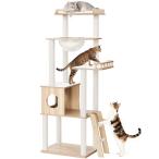 ショッピングキャットタワー OROPY キャットタワー 据え置き型 木製 157cm 5段猫タワー 多頭飼い 大型猫対応 短足猫 老猫 太り気味猫に優しい 宇宙船ハンモック 隠れ