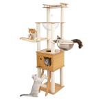 CozyMeow キャットタワー 木製 据え置き スリム 宇宙船 厚さを増した板材 大型猫用 猫タワー 多頭飼い キャットハウス 爪とぎ キャットウォ
