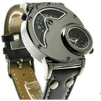 スチームパンクLynHee Steampunk Men's Multifunctional Double Display Luxury Leather Band Quartz Dial Wrist Watches Black