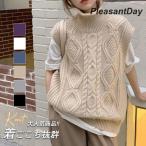 ニットベスト レディース 春服 プルオーバー ハイネック トップス タートルネック レイヤード 通勤 ノースリープ 秋 韓国風 ケーブル編み 重ね着