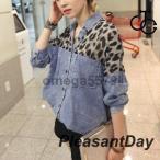トップス デニムシャツ 長袖 レオパード ヒョウ柄 バイカラー カジュアル フェミニン レディース 春夏秋