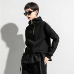  tops женский тянуть over футболка с капюшоном . режим серия длинный рукав Parker поддельный две части не .. bottleneck шт .. одноцветный чёрный взрослый 