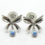 アクアマリンピアス サンタマリア 一粒 ピアス リボン K18ゴールド