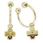 イヤーカフ クローバー 挟むタイプ クリップ フープピアス 18k 揺れる イヤリング レディース クローバー ガーネット