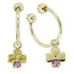 イヤーカフ クローバー 挟むタイプ クリップ フープピアス 18k 揺れる イヤリング レディース クローバー ピンクトルマリン