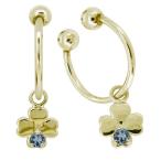 イヤーカフ クローバー 挟むタイプ クリップ フープピアス 18k 揺れる イヤリング レディース クローバー アクアマリンサンタマリア