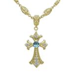 メンズ ネックレス クロス ネックレス 10金 ブルートパーズ ネックレス
