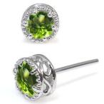 ペリドット ピアス  K18 一粒 ペリドットピアス 唐草