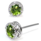 ペリドット メンズピアス  K18 一粒 ペリドットメンズピアス 唐草