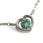 プラチナネックレスハート一粒エメラ...