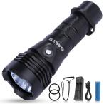 水中ライト 懐中電灯 ダイビングライト LED 80メートル 防水 1280ルーメン 強力 水陸両用 黒 アルミ合金素材 18650 バッテリー USB充電式 【BASYS】