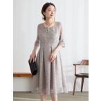 パーティードレス 結婚式 二次会 服装 親族 披露宴 顔合わせ 食事会 ゲスト 日本製 上品 総レース 20代 30代 40代 プリカ 5-3108op-1 ベージュ