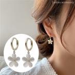 Yahoo! Yahoo!ショッピング(ヤフー ショッピング)フープピアス レディース 女性 アクセサリー ファッション雑貨 小物 ラウンド 花 フラワー ゴールドカラー ホワイト シンプル かわいい キュート
