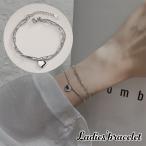 ブレスレット アクセサリー レディース 腕輪 二連 スクエアチェーン ハート チャーム 重ね付け風 シンプル おしゃれ かわいい お出掛け フェミニン