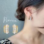 Yahoo! Yahoo!ショッピング(ヤフー ショッピング)スタッドピアス レディース 女性用 アクセサリー サークル リング 5連風 幅広 ゴールドカラー フェイクパール ラインストーン 上品 大人 キラキラ