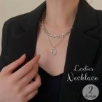 ネックレス レディース 女性用 アクセサリー チェーン ごつめ 太め 重ね付け 二連 チャーム付き スクエア シルバーカラー おしゃれ カジュアル シ