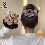 シュシュ ヘアゴム ヘアアクセサリー レディース 髪飾り まとめ髪 髪留め 無地 単色 ふんわり サテン調 バイピング おしゃれ かわいい ヘアアレン