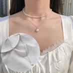 ネックレス ペンダント チョーカー レディース アクセサリー 女性用 フェイクパール 2連 おしゃれ かわいい 大人上品 フェミニン エレガント オフ