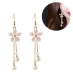 Yahoo! Yahoo!ショッピング(ヤフー ショッピング)ピアス レディース アクセサリー 女性用 フェイクパール ゴールドカラー お花 チェーン 揺れる ゆらゆら 可愛い おしゃれ 記念日 誕生日 プレゼン