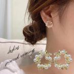 Yahoo! Yahoo!ショッピング(ヤフー ショッピング)ピアス スタッドピアス アクセサリー レディース 女性 婦人用 ラインストーン ゴールドカラー フェイクパール サークル リーフ キュート かわいい