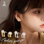 スタッドピアス レディース 女性用 アクセサリー サークル 2連風 上品 大人 シンプル かわいい 存在感 カジュアル おしゃれ 耳飾り 普段使い O