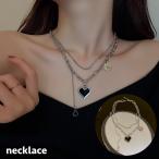 Yahoo! Yahoo!ショッピング(ヤフー ショッピング)ネックレス 重ね付け風 二連 レディース 女性 アクセサリー チェーン 太め 細め ハートモチーフ ごつめ 存在感 シルバーカラー おしゃれ かわいい