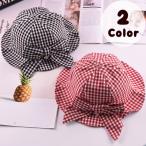 帽子 チューリップハット ベビー 赤ちゃん キッズ ギンガムチェック リボン かわいい 女の子 日よけ お出かけ あご紐付き