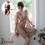 セクシーランジェリー ルームウェア レディース 女性 婦人 インナー 肌着 パジャマ 総レース 透け感 シアー Vネック リボン 5分袖 シースルー