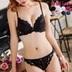 3/4カップ ブラジャーショーツセット レディースインナー 女性 下着 総レース 大人女子 お洒落 可愛い シースルー きれいめ ブラック 黒
