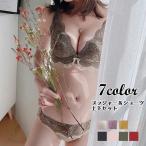 ブラジャー ショーツ 上下セット ノンワイヤーブラ 総レース 下着 女性用 レディース 婦人 3/4カップ スタンダードショーツ 花柄レース リボン